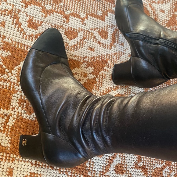 CHANEL Shoes - CHANEL Black Soft Lambskin Knee Heeled Boots